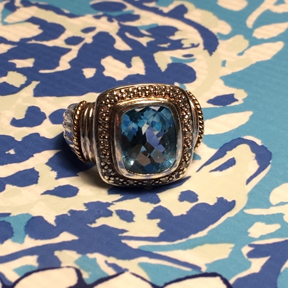 SADYE L VASSIL Jewelry - SADYE L VASSIL BLUE TOPAZ DIAMOND SS & 14K RING